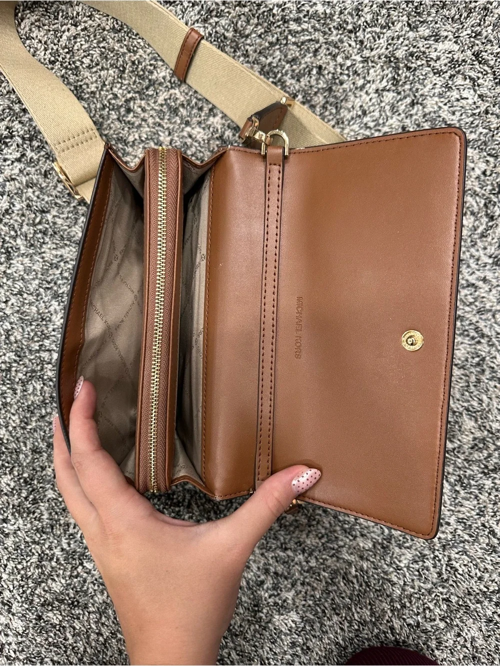 Michael Kors Cream & Brown Signature Canvas Crossbody